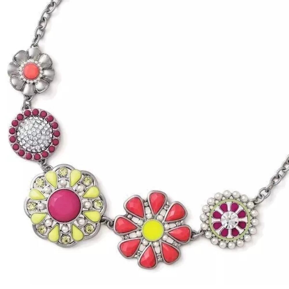 Lia Sophia Flower Pot Pink/Yellow/White Crystal & Resin Beads Statement Necklace